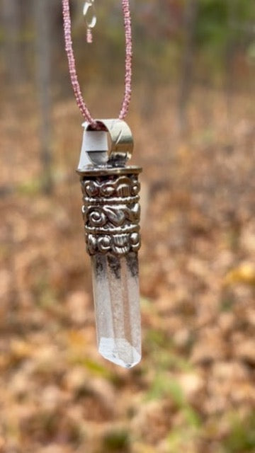 Clear Quartz pendant - Tibetan Silver
