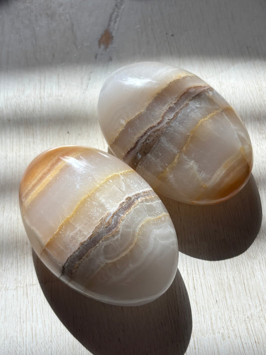 Watermelon Calcite - Large Palm Stone | Pakistan