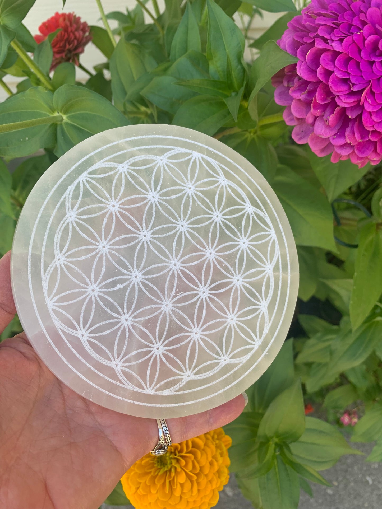 Selenite Flower of Life | Charging Plate - Grid