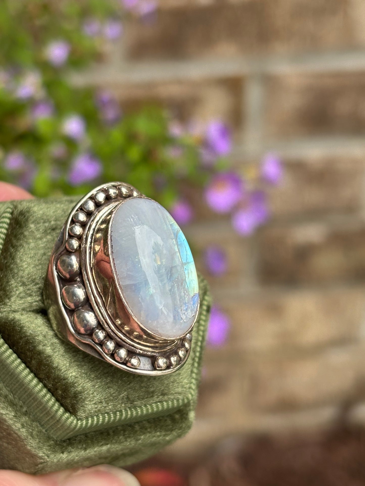 Rainbow Moonstone Ring size 7.5 - Nepal