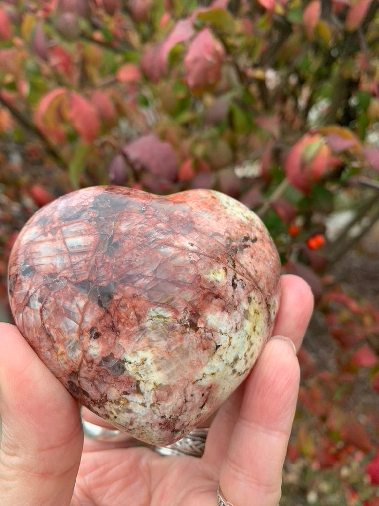 Red Moonstone Heart with Smokey Quartz and Fire Quartz