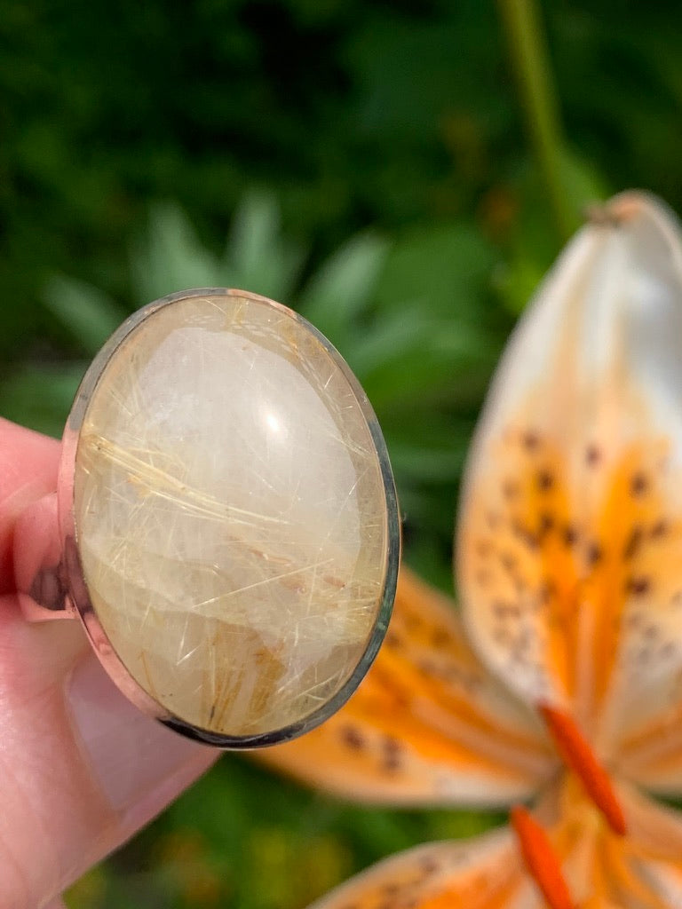 Gold Rutile in Quartz Ring size 10