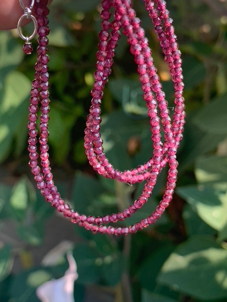 Rhodolite Garnet Faceted Gemstone Necklace - 925 Sterling Silver clasp