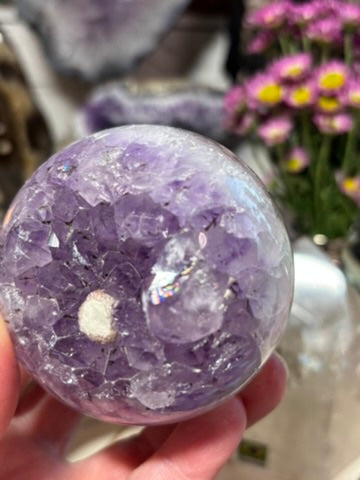 Amethyst Sphere with Banding and Sugar Druzy Calcite | Brazil