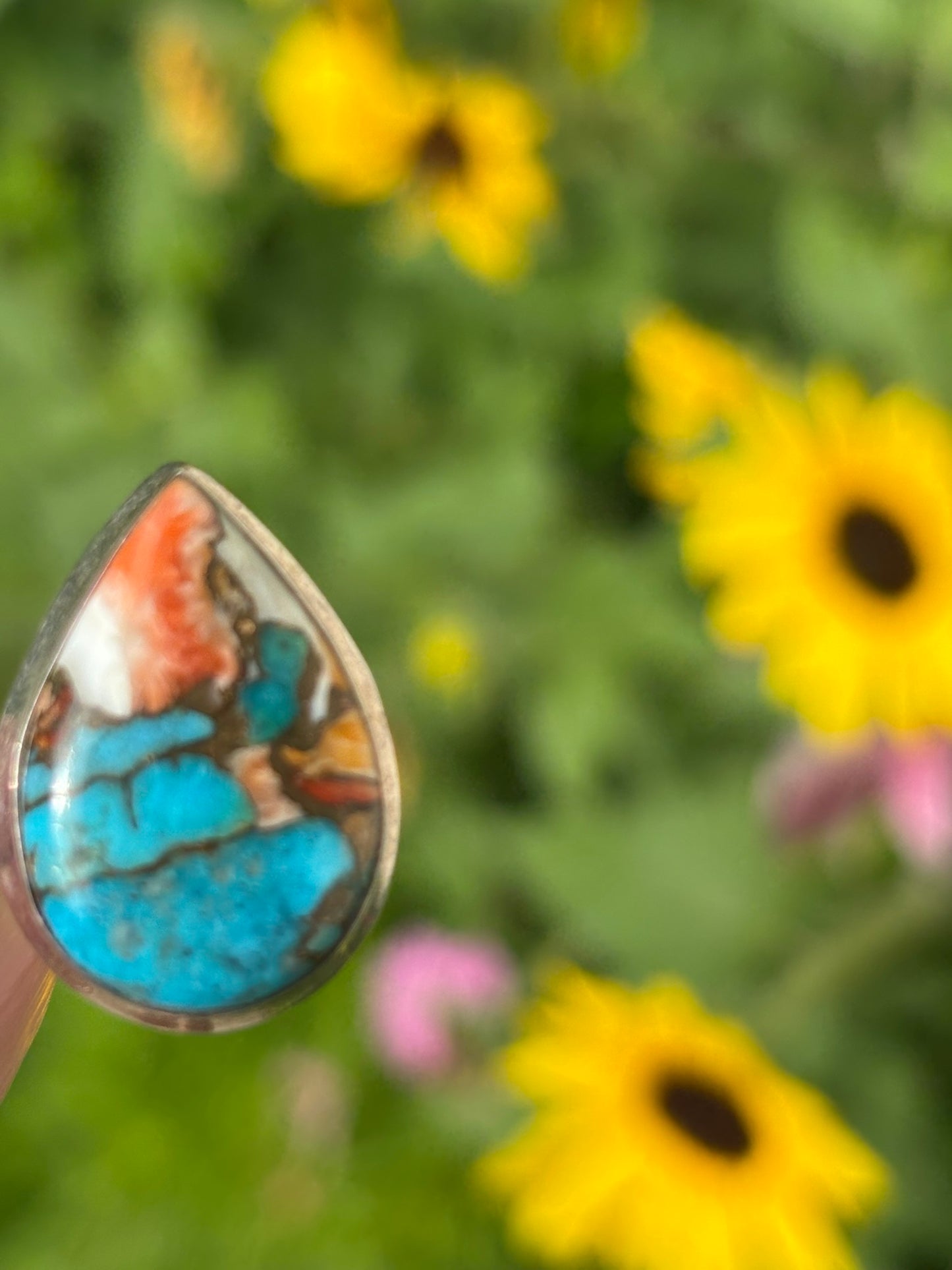 Spiny Oyster and Turquoise Ring size 7