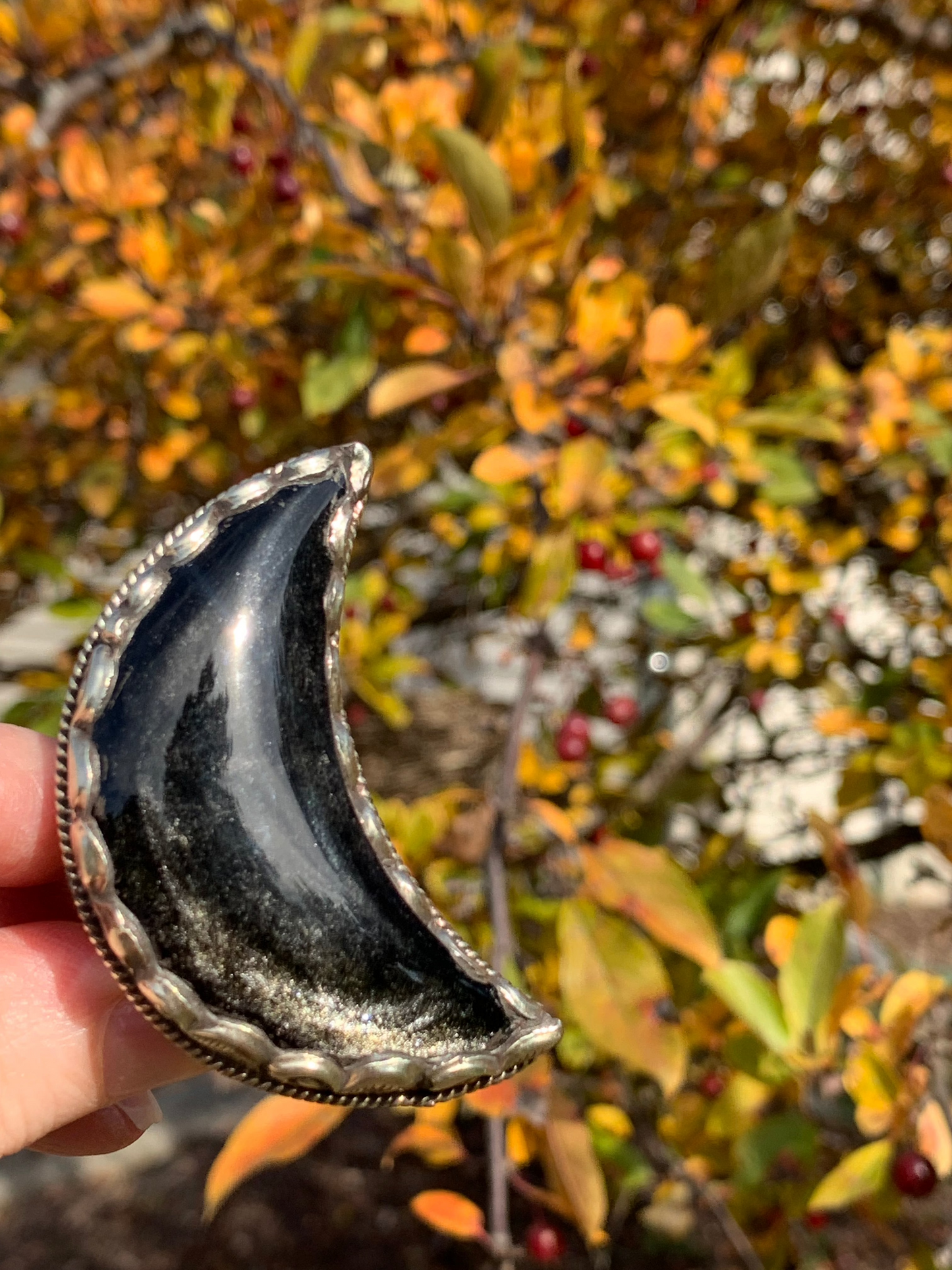 Silver Sheen Obsidian - Cresent Moon ring - Tibetan Silver