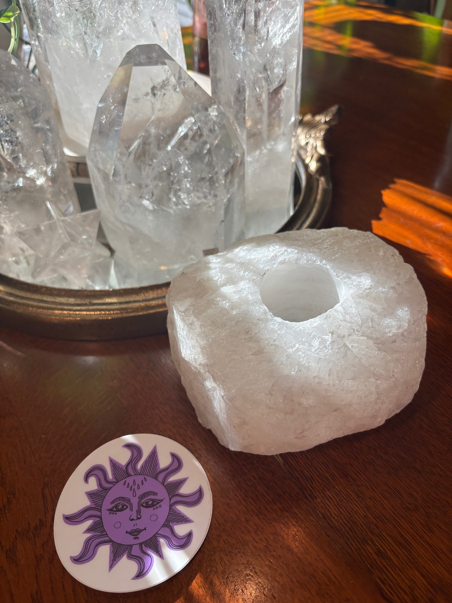 Natural Clear Quartz or Rose Quartz | Tea Light Holder