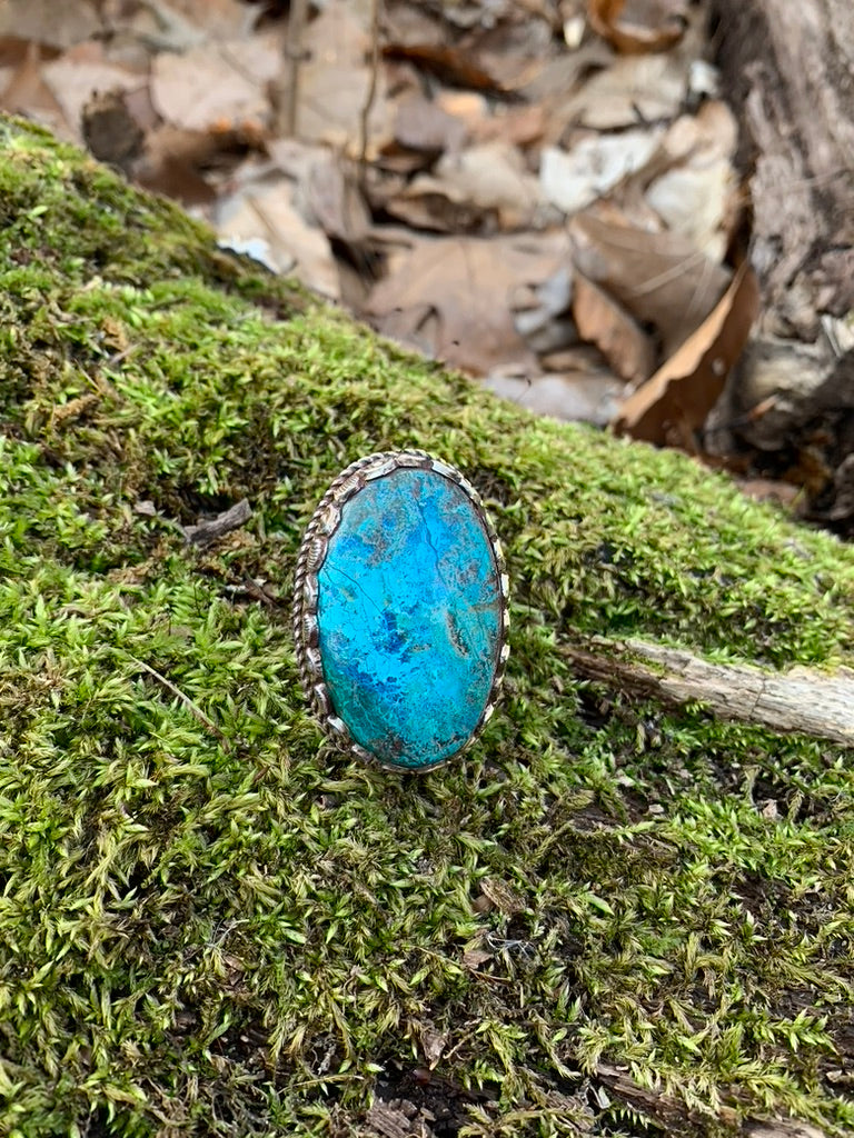 Chrysocolla ring - Tibetan Silver