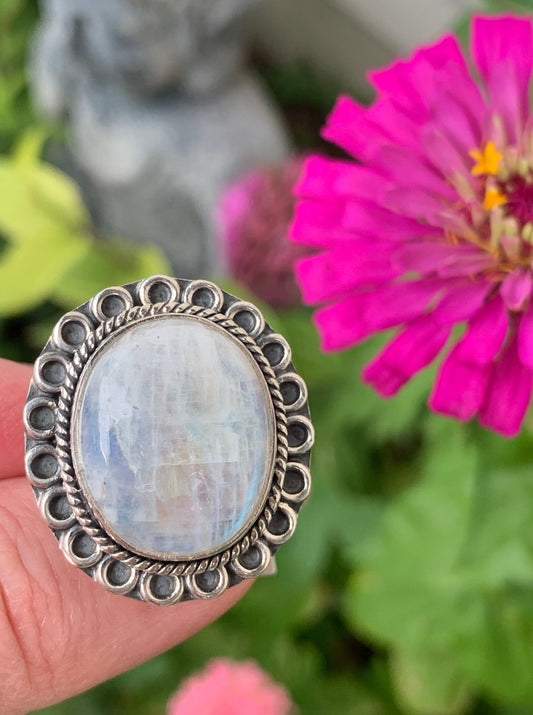 Rainbow Moonstone Ring size 7