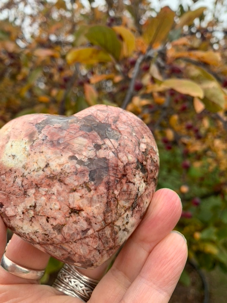 Red Moonstone Heart with Smokey Quartz and Fire Quartz