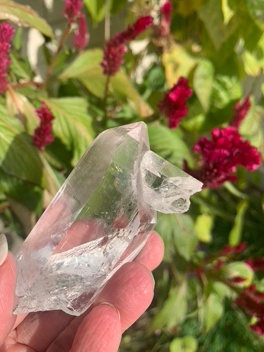 Lemurian Quartz Point with Penetrator and Rainbow