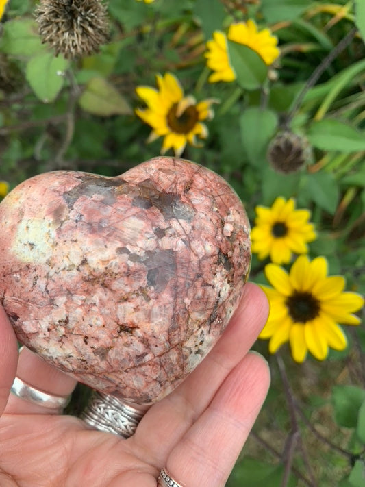 Red Moonstone Heart with Smokey Quartz and Fire Quartz