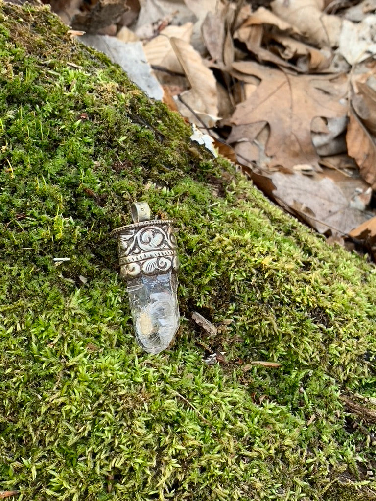 Clear Quartz pendant - Tibetan Silver