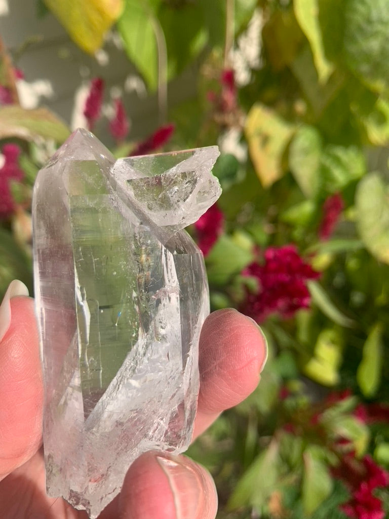 Lemurian Quartz Point with Penetrator and Rainbow