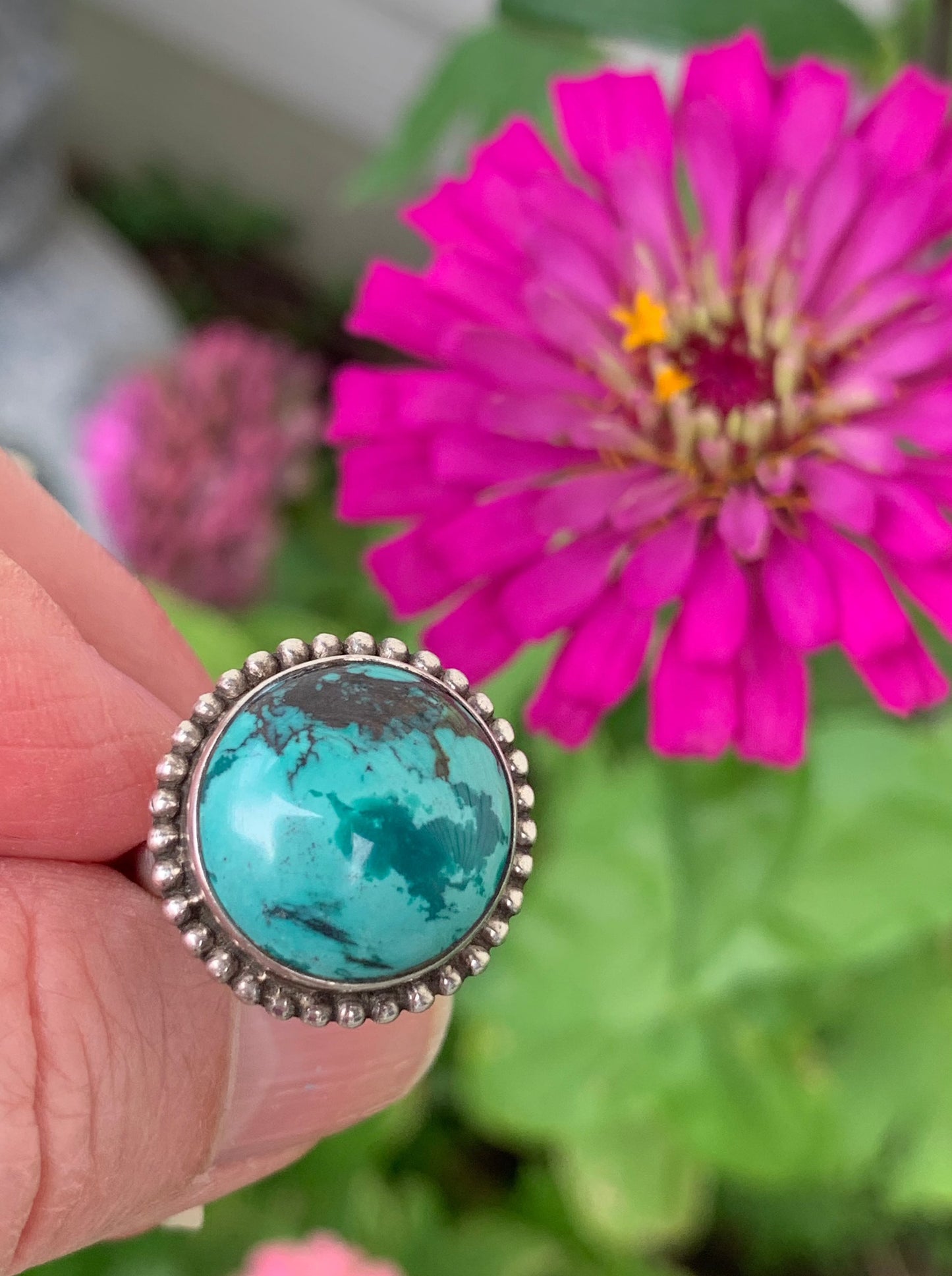 Turquoise with Malachite Ring size 7