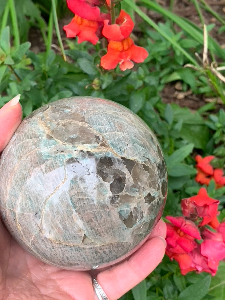 Amazonite with Smokey Quartz Sphere