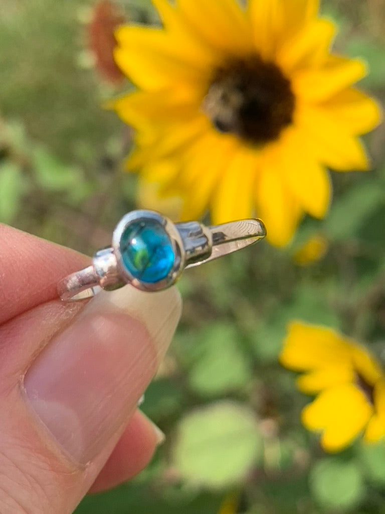 Blue Apatite Ring with Rutile size 9.5