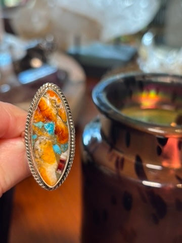 Spiny Oyster and Turquoise Rings with Copper