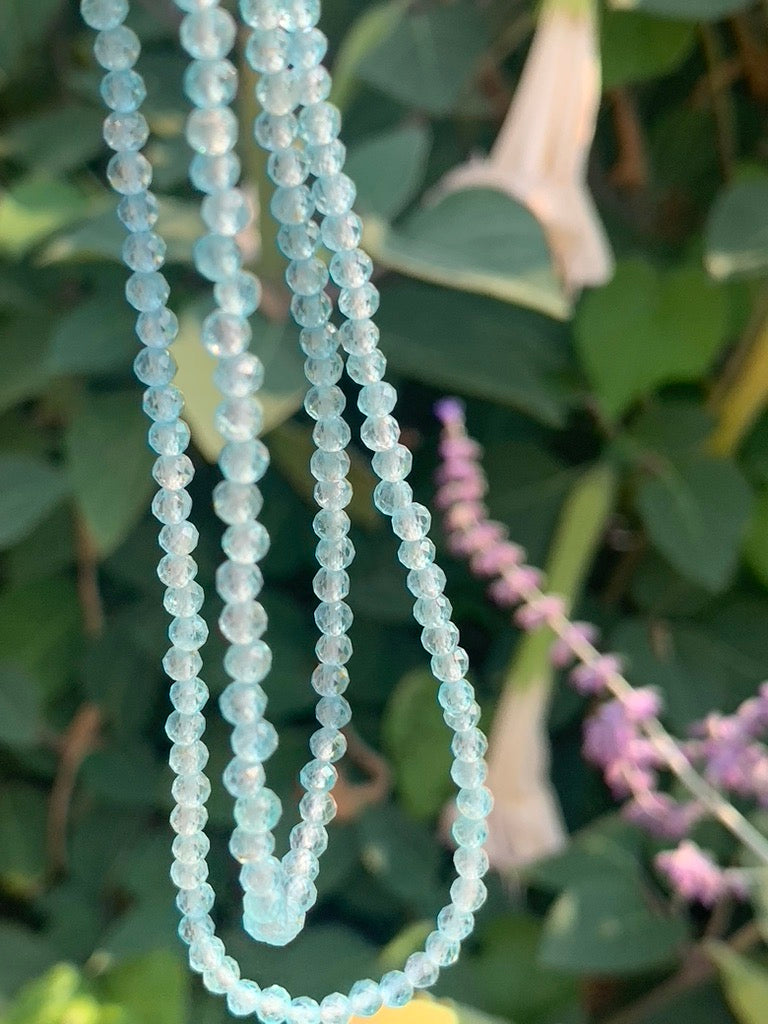 Blue Apatite Faceted Gemstone Necklace - 925 Sterling Silver clasp