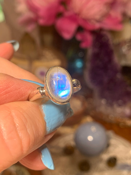 Rainbow Moonstone Ring size 8