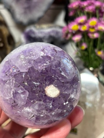 Amethyst Sphere with Banding and Sugar Druzy Calcite | Brazil