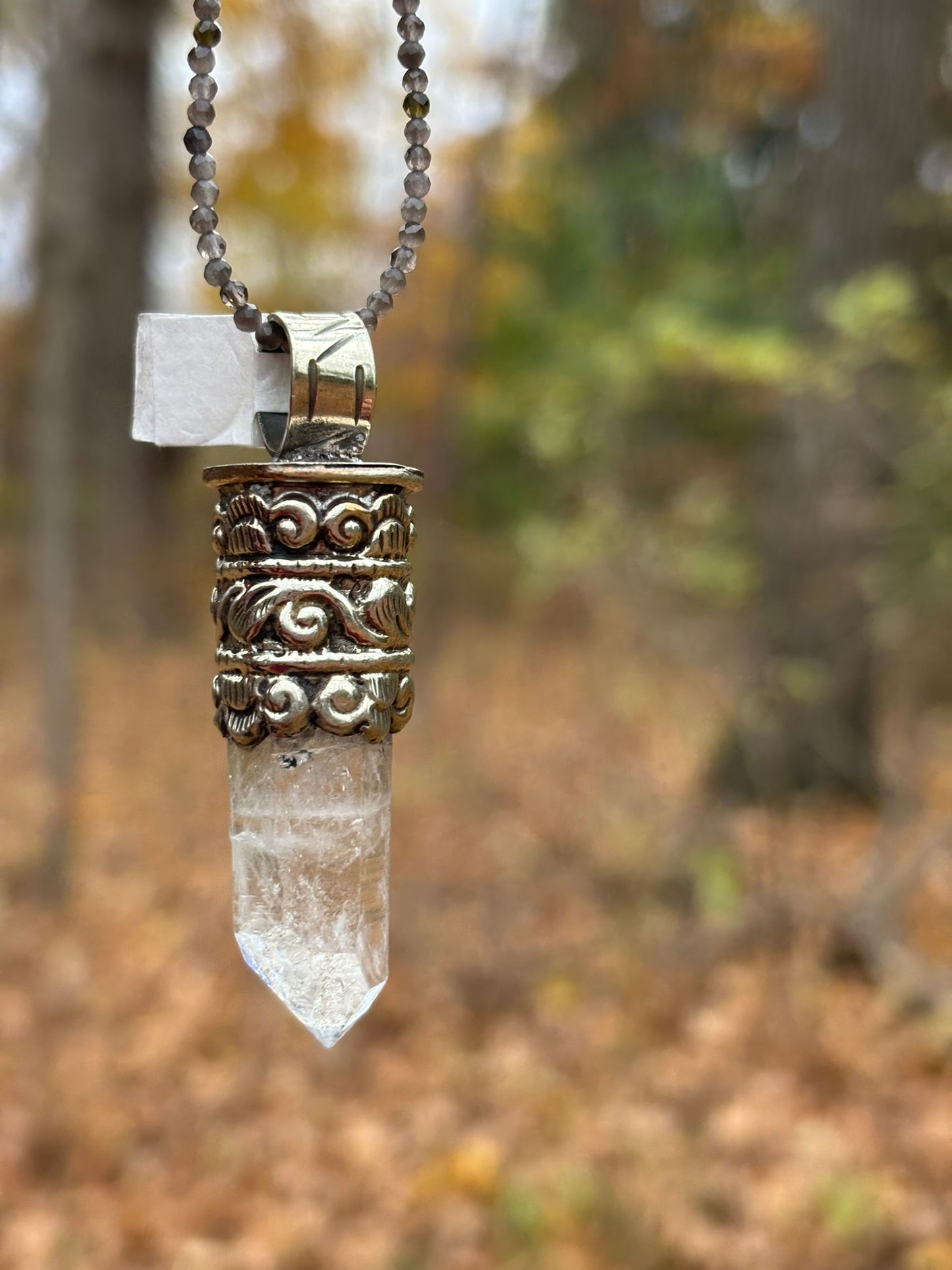 Clear Quartz pendant - Tibetan Silver