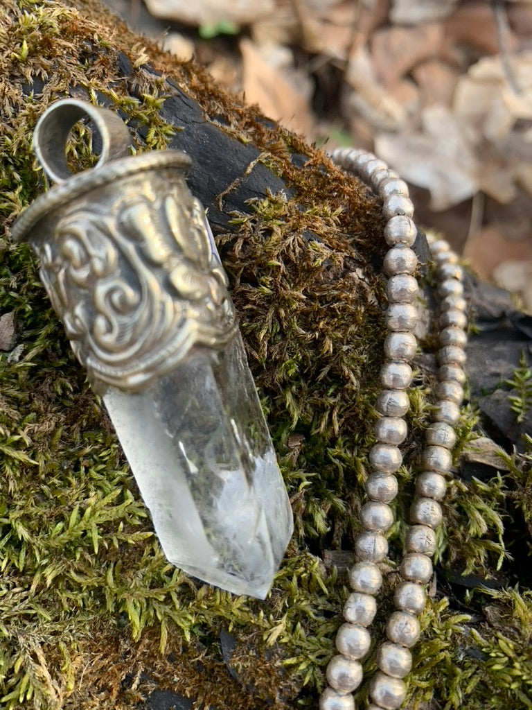 Clear Quartz pendant - Tibetan Silver