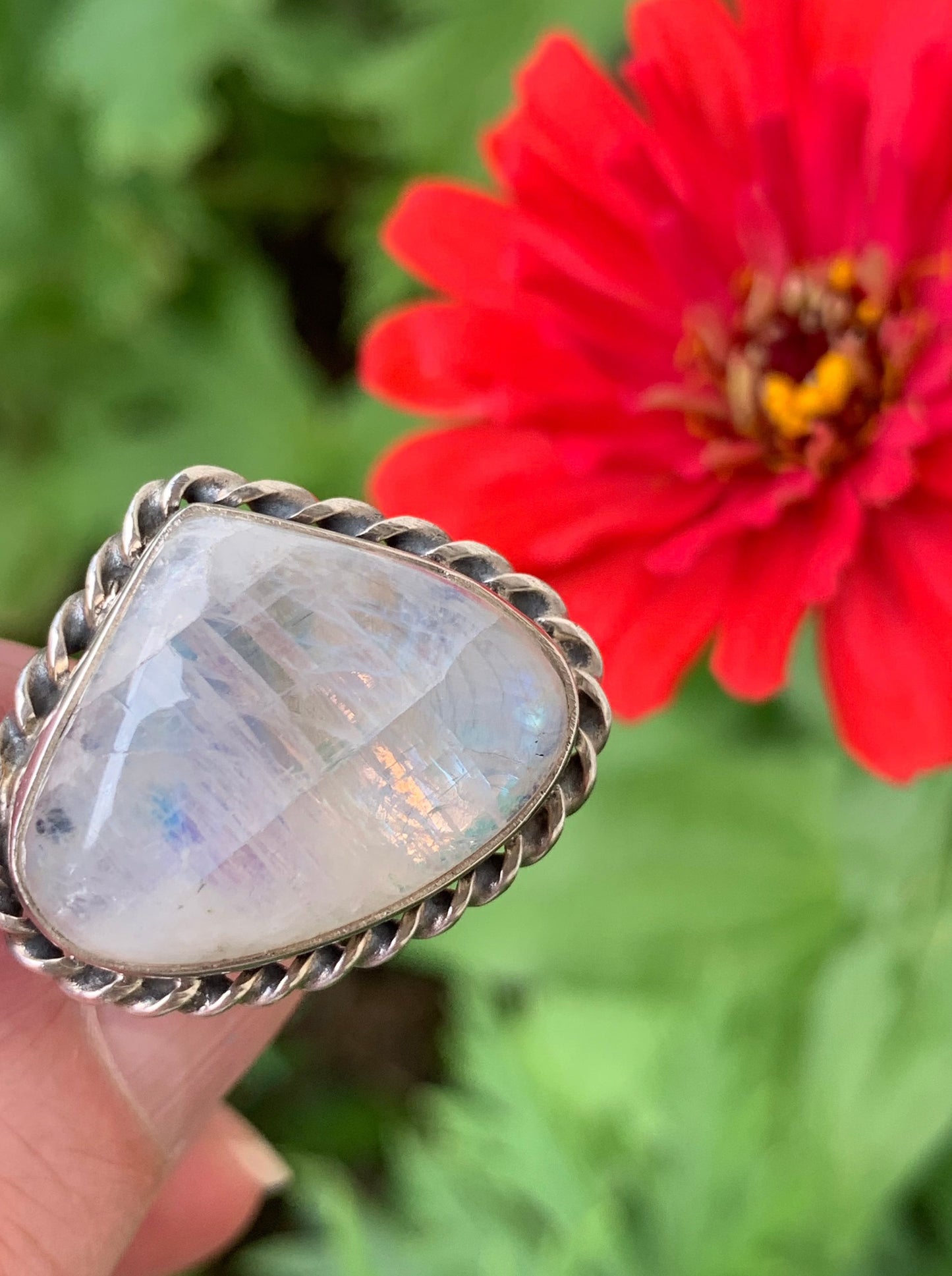 Rainbow Moonstone Ring size 8