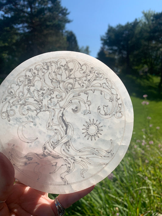 Selenite Tree of Life | Charging Plate - Grid