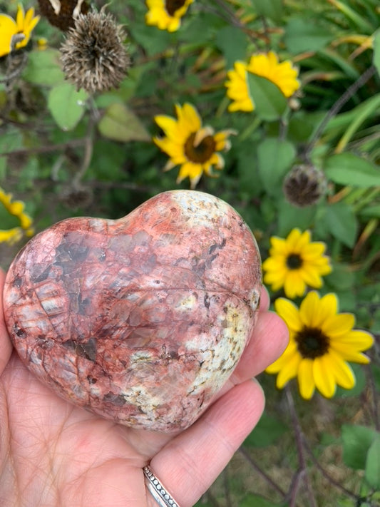 Red Moonstone Heart with Smokey Quartz and Fire Quartz