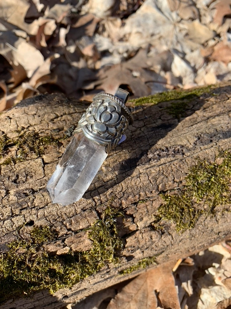 Clear Quartz pendant - Tibetan Silver