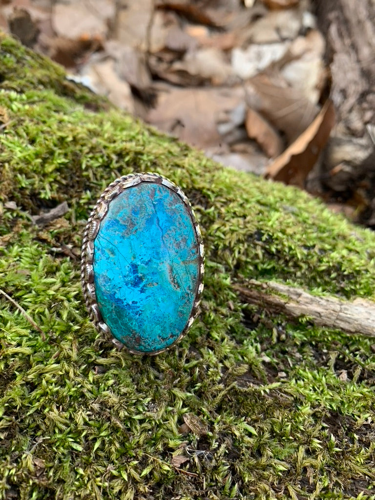 Chrysocolla ring - Tibetan Silver