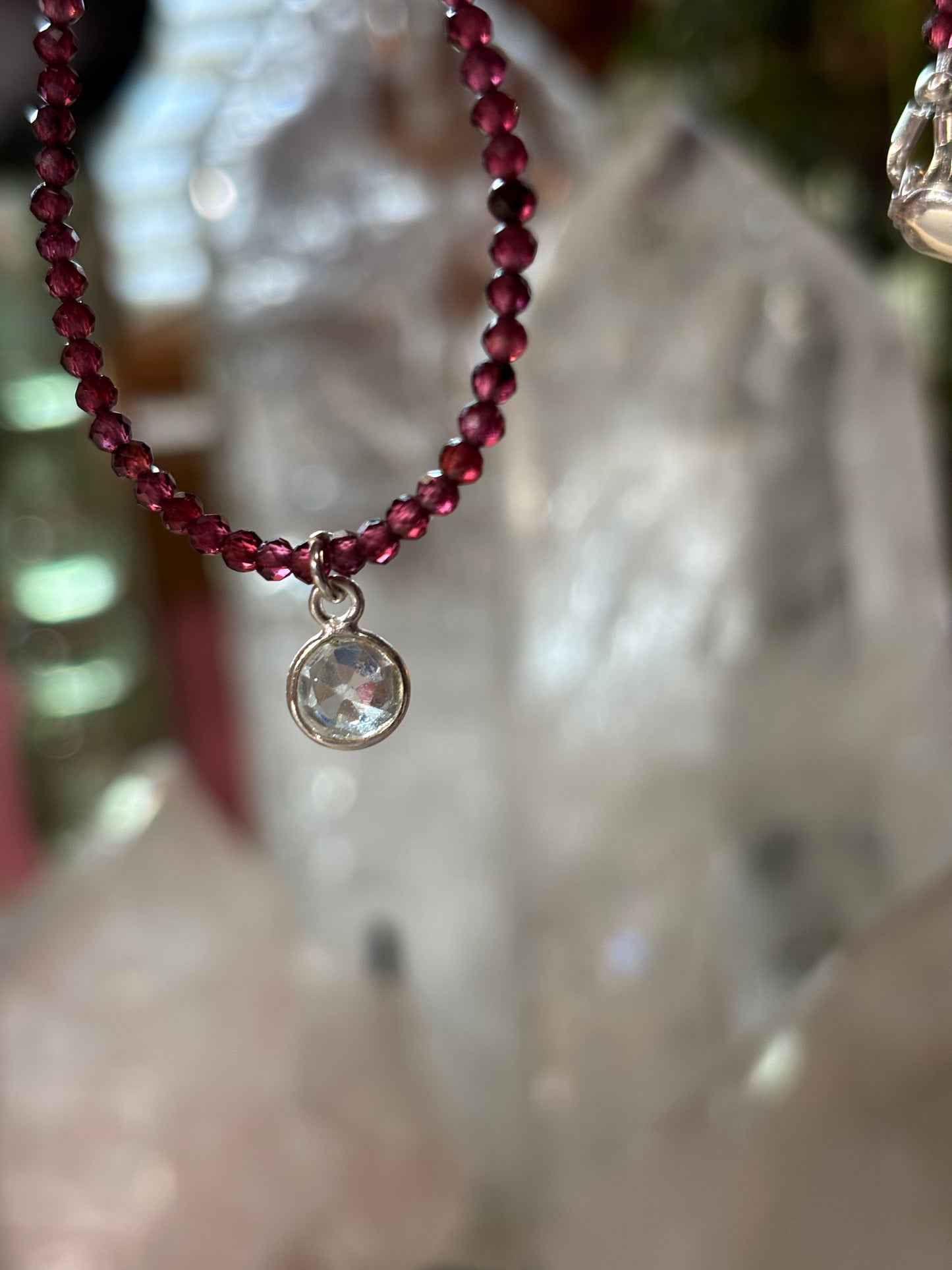 Sacred Flame - Rhodolite Garnet and Faceted Lemurian Quartz