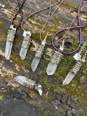 Clear Quartz pendant - Tibetan Silver
