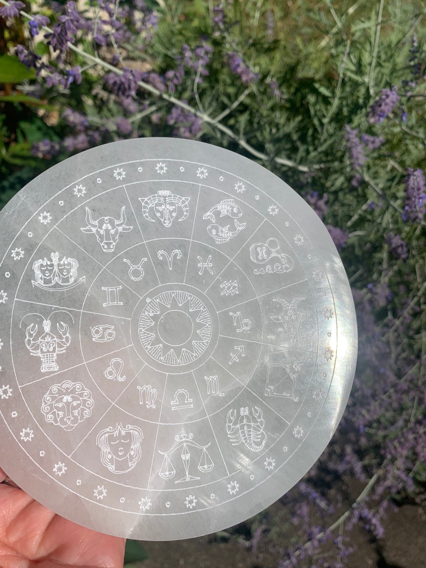 Selenite Zodiac Wheel LARGE | Charging Plate - Grid