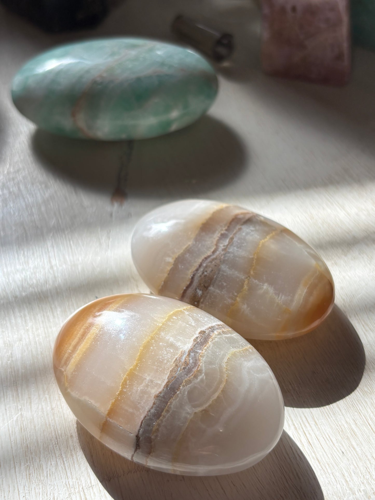 Watermelon Calcite - Large Palm Stone | Pakistan