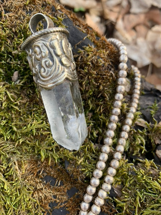 Clear Quartz pendant - Tibetan Silver