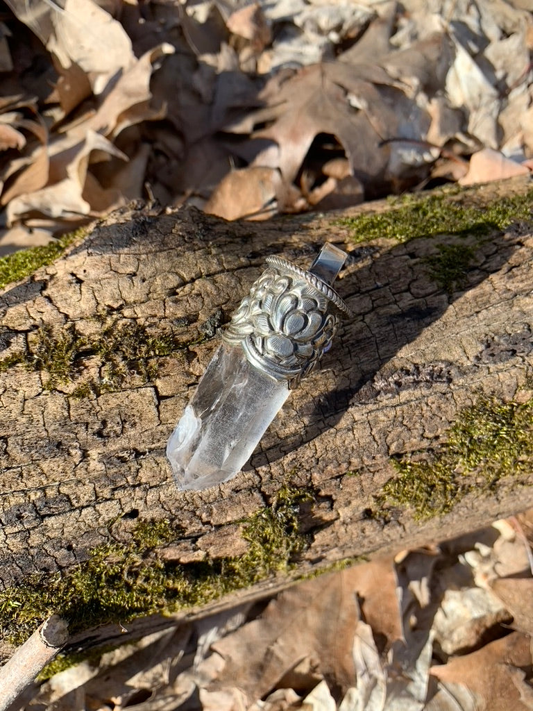 Clear Quartz pendant - Tibetan Silver