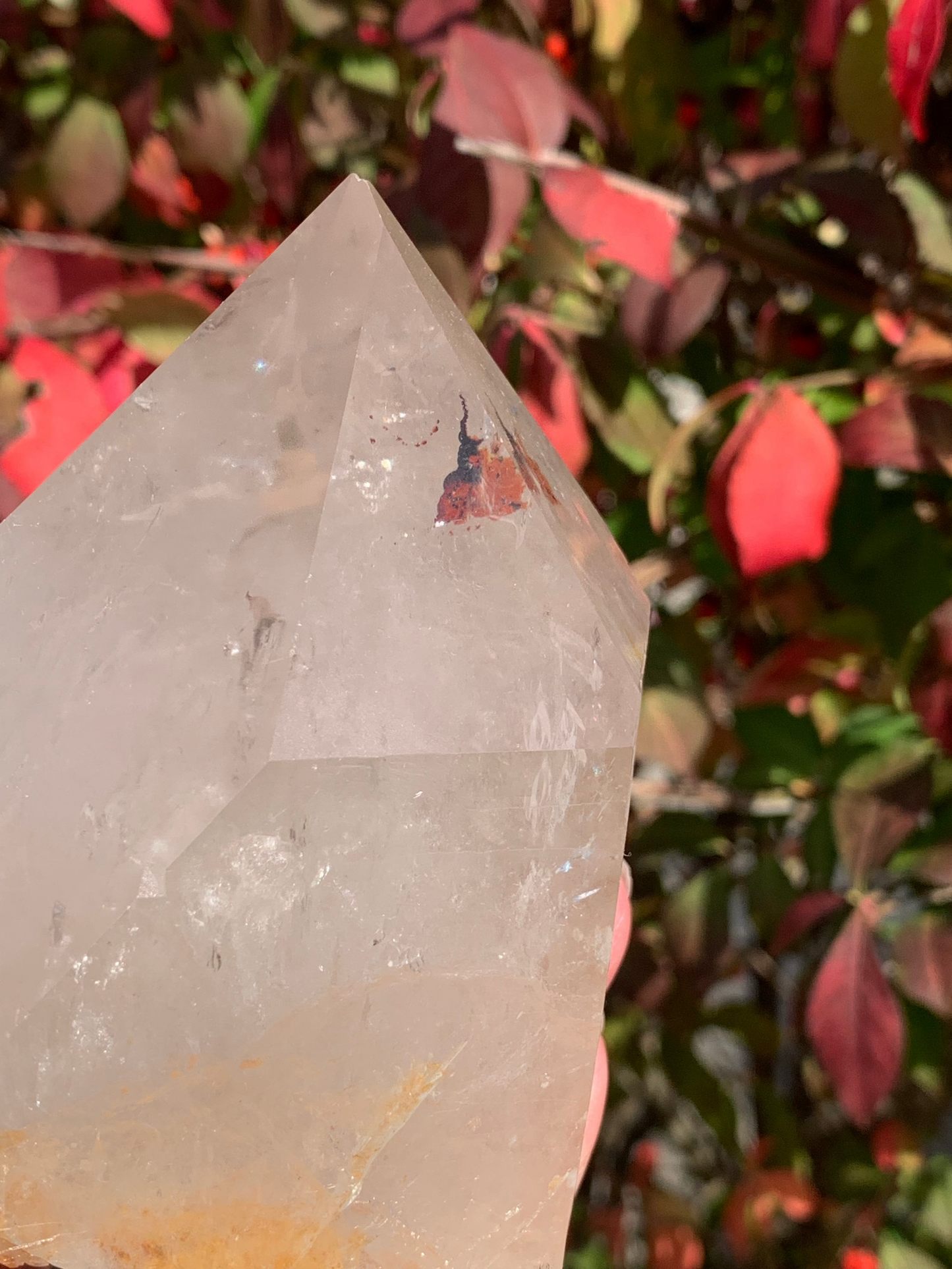 Smokey  Quartz Point with Golden Healer and Fire Quartz inclusions - Brazil