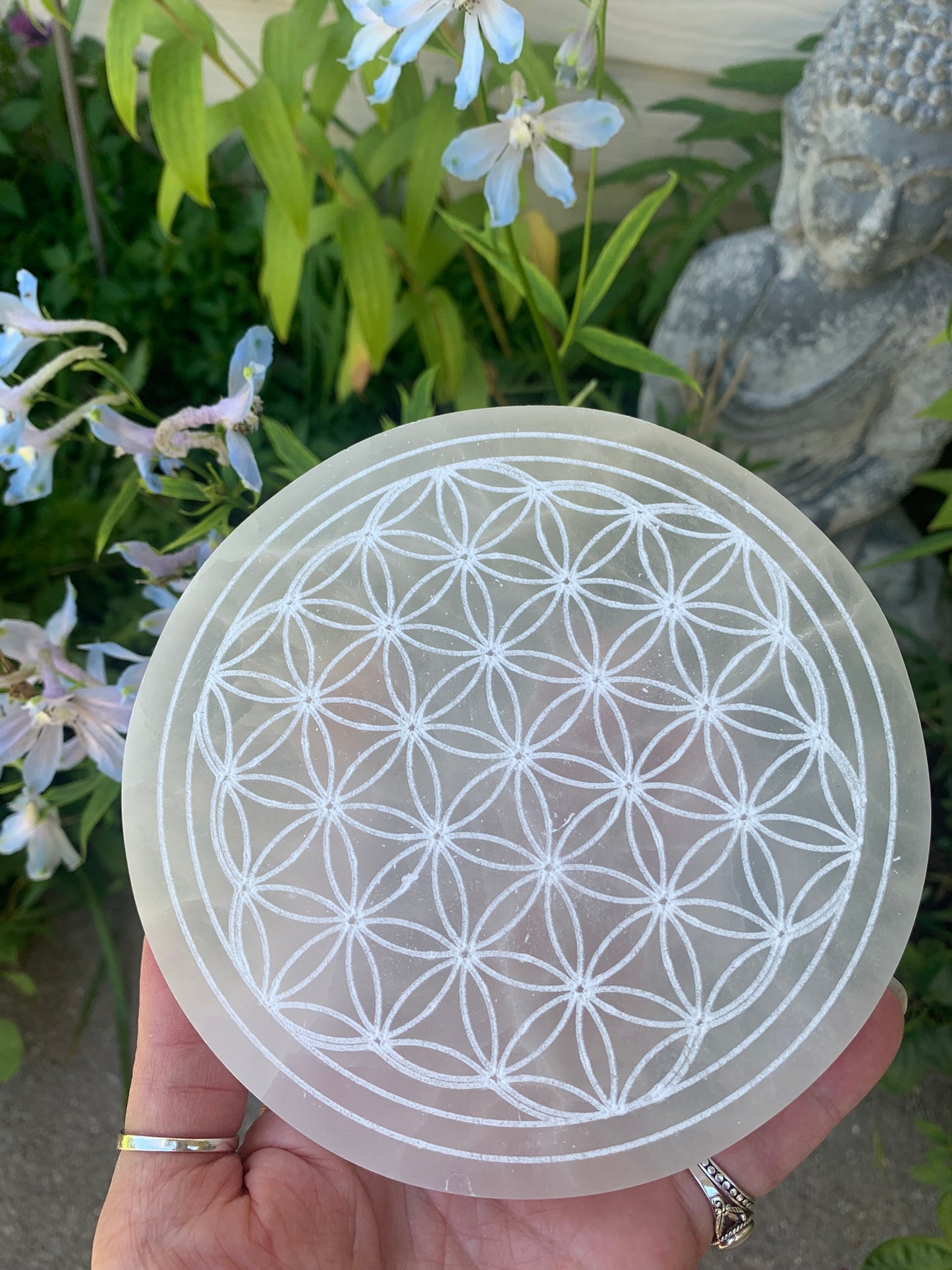 Selenite Flower of Life | Charging Plate - Grid