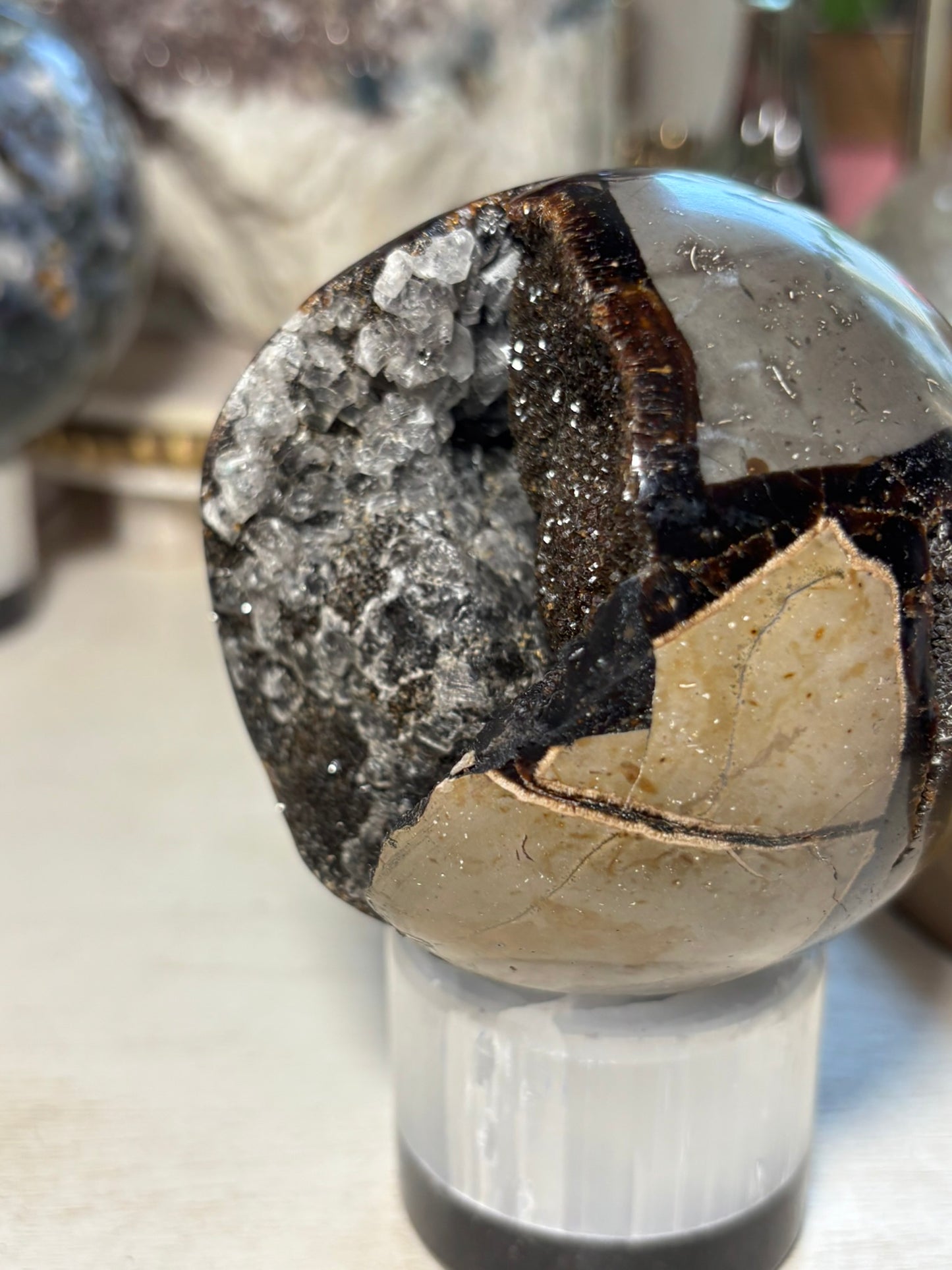 Septarian Druzy Sphere with Quartz point | Madagascar