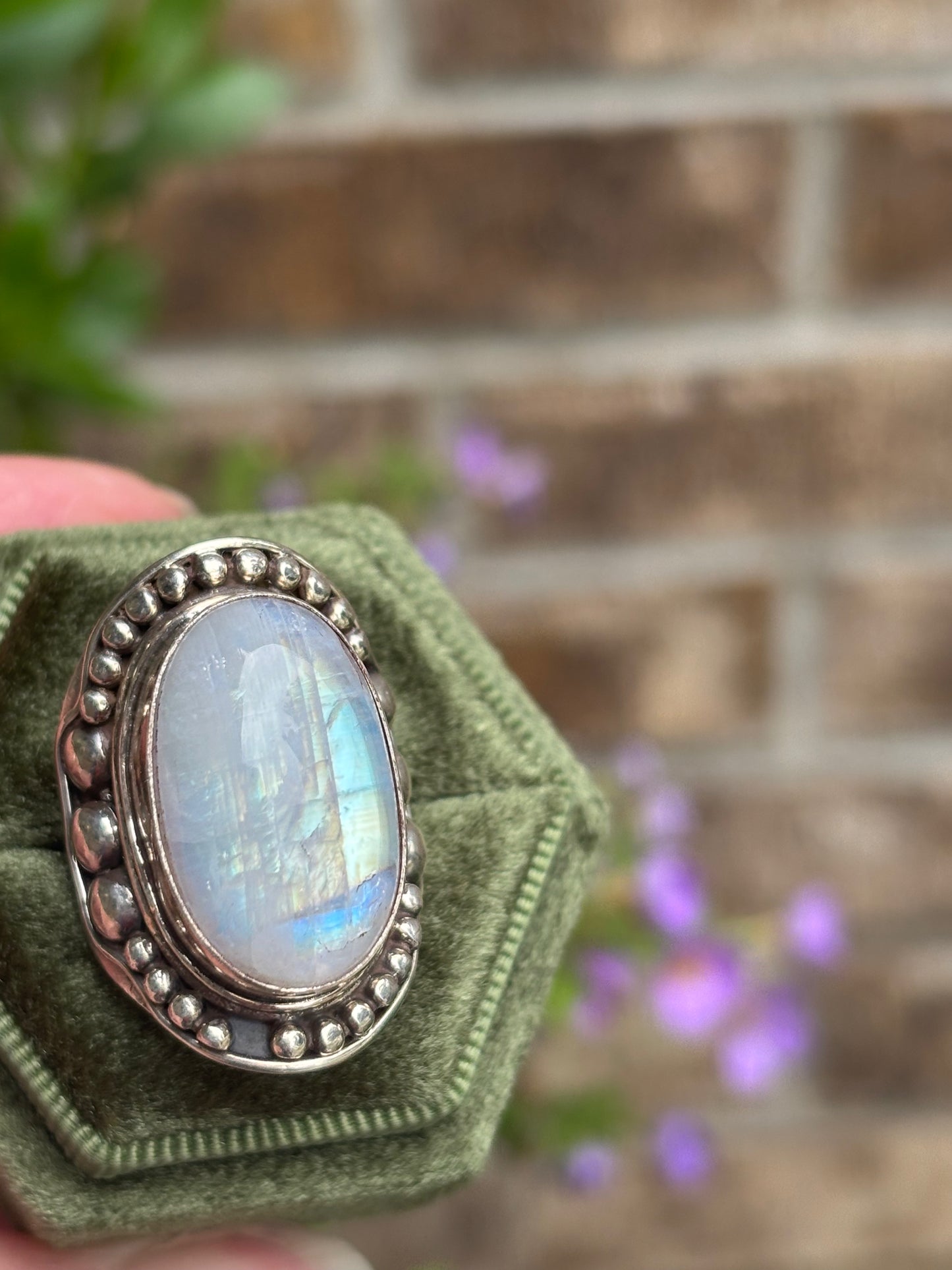 Rainbow Moonstone Ring size 7.5 - Nepal