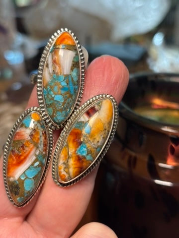 Spiny Oyster and Turquoise Rings with Copper