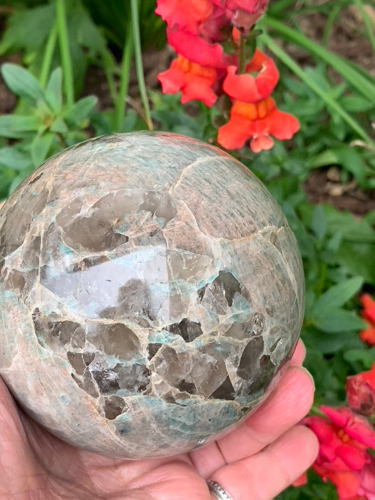 Amazonite with Smokey Quartz Sphere