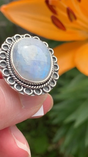 Rainbow Moonstone Ring size 7