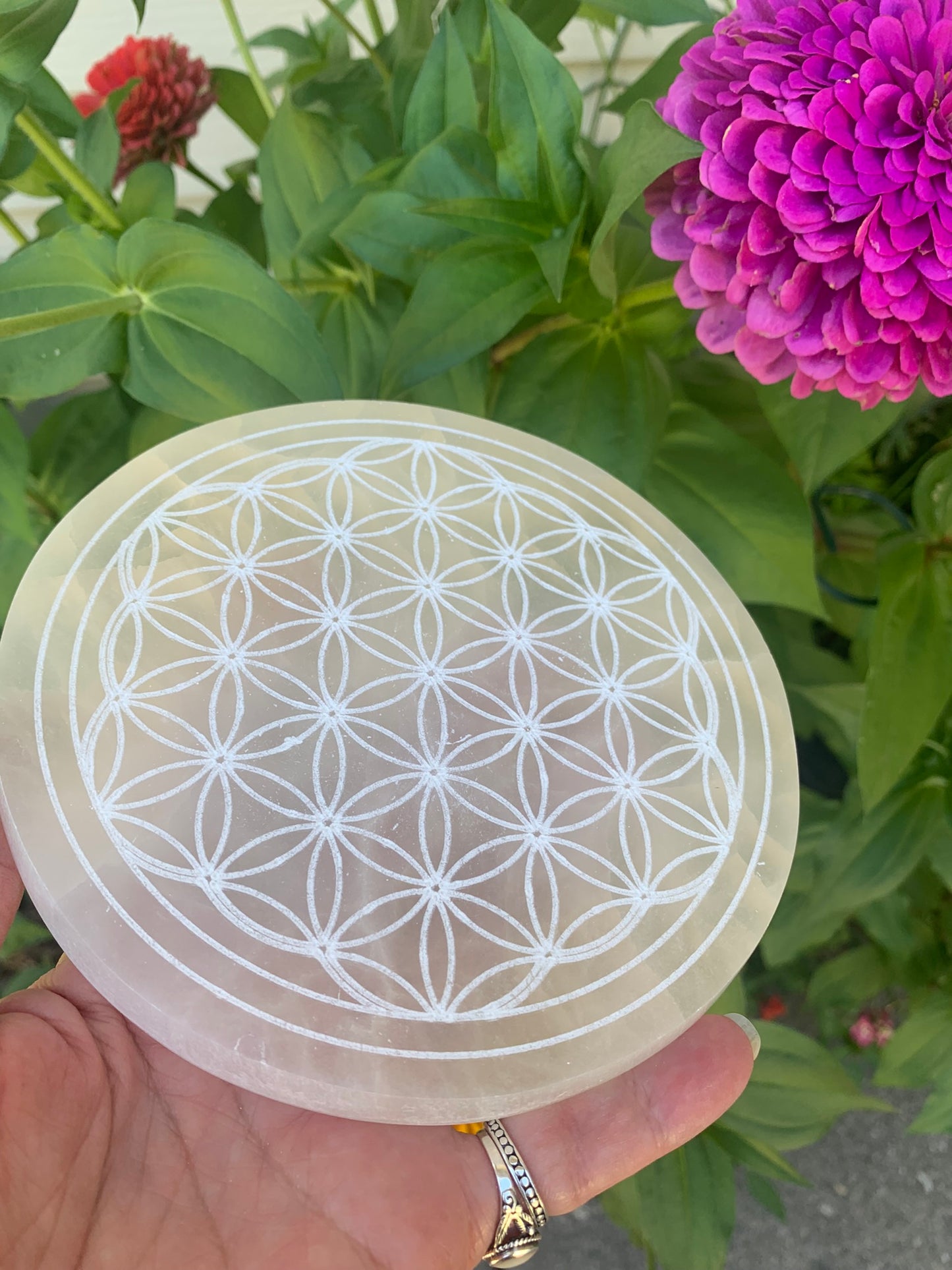 Selenite Flower of Life | Charging Plate - Grid