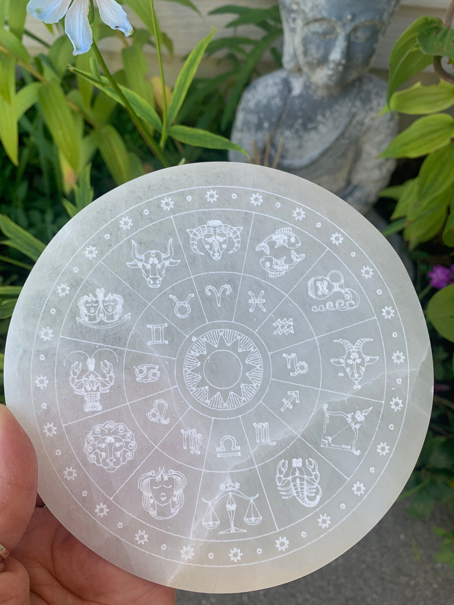 Selenite Zodiac Wheel LARGE | Charging Plate - Grid