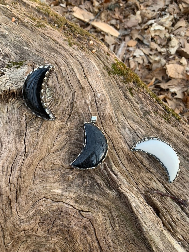 Silver Sheen Obsidian pendant - Tibetan Silver