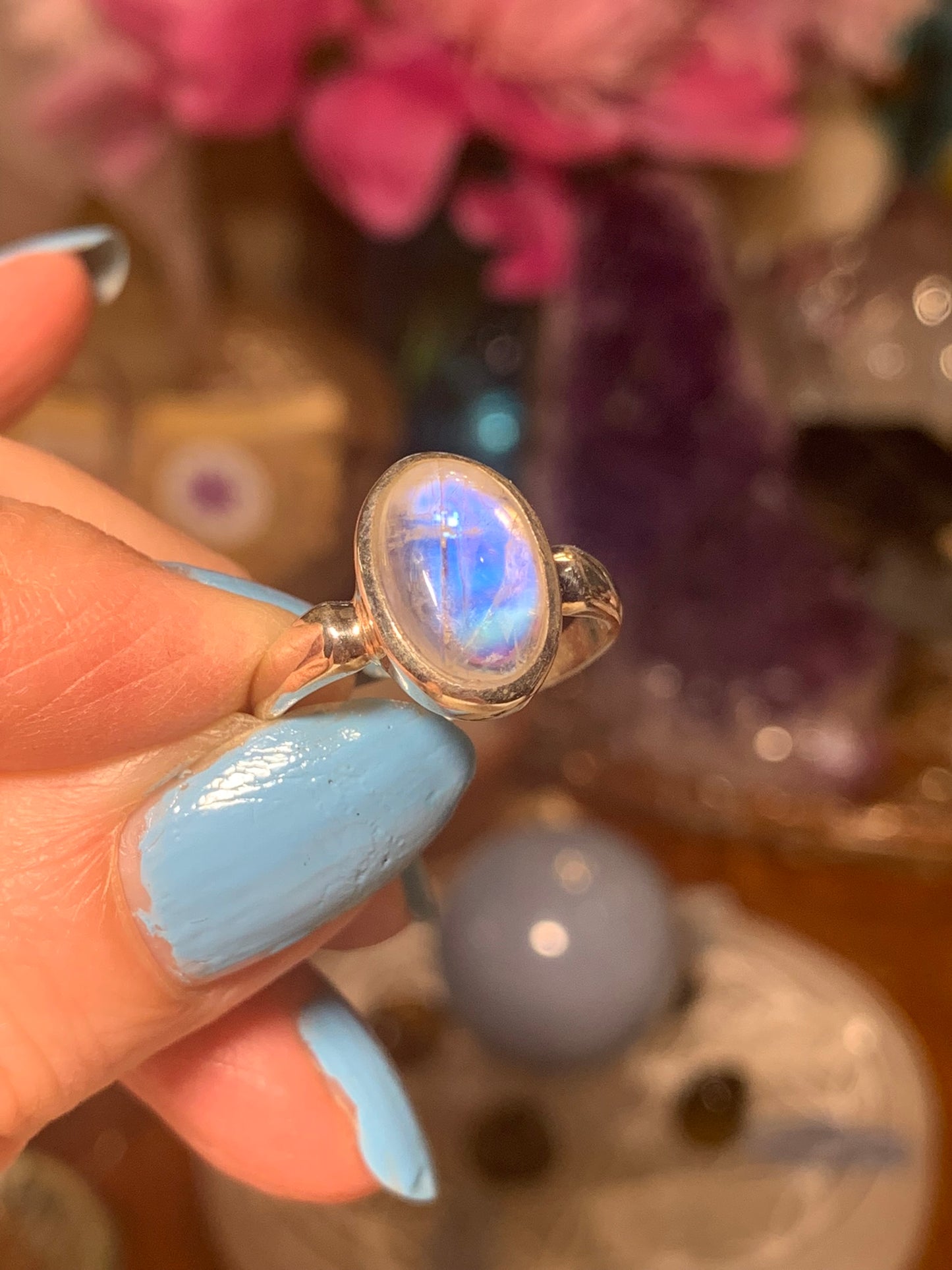 Rainbow Moonstone Ring size 8