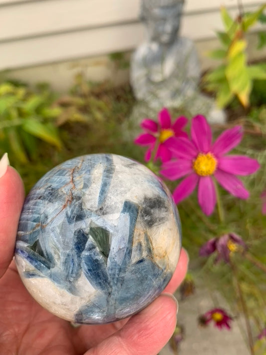 Blue and Green Kyanite with Quartz Sphere - India